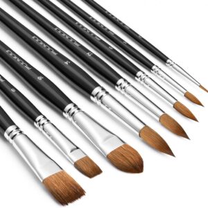 Sable Watercolor Brushes Professional, Fuumuui 8Pcs Sable Brush Set Variety Shapes with Flat, Round Pointed, Cat's Tongue Oval Wash Perfect for Watercolor Acrylic Gouache Inks Painting