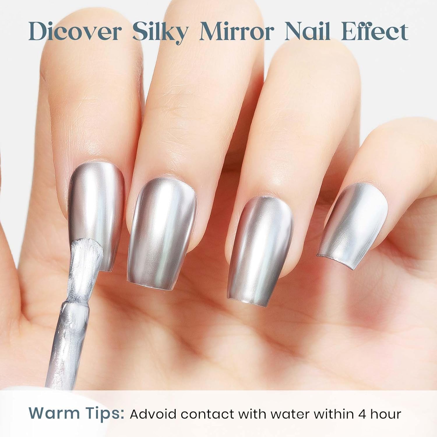 MIZHSE Silver Mirror Nail Polish, Quick Dry Metallic Nail Polish, Air Dry Fast Chrome Nail Lacquer Bright Color Oil-based Nail Art Manicure Home DIY - Image 5
