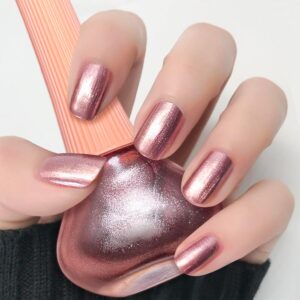 COSMOO Rose Nail Polish, 12ml Quick Dry Nail Lacquer, Rose Shimmer Glitter Nail Art Varnish, 0.41 fl oz