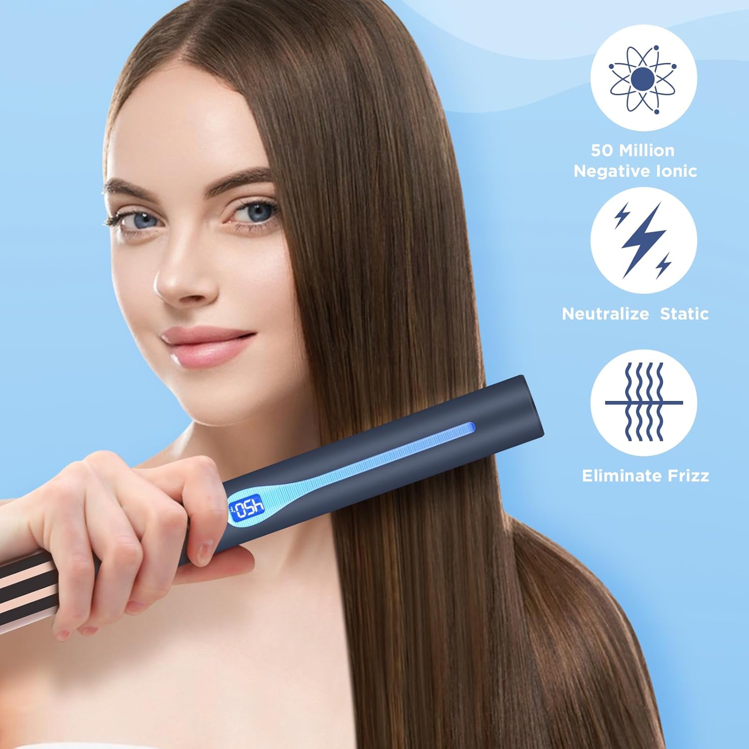 IG INGLAM Titanium Flat Iron Hair Straightener, 1 Inch Curling Iron, Infrared Negative Ionic Hair Straightener 11 Adjust Temp 250°F-450°F, Shiny Hair Dual Voltage 110-240V, Gift, Prussian Blue - Image 3