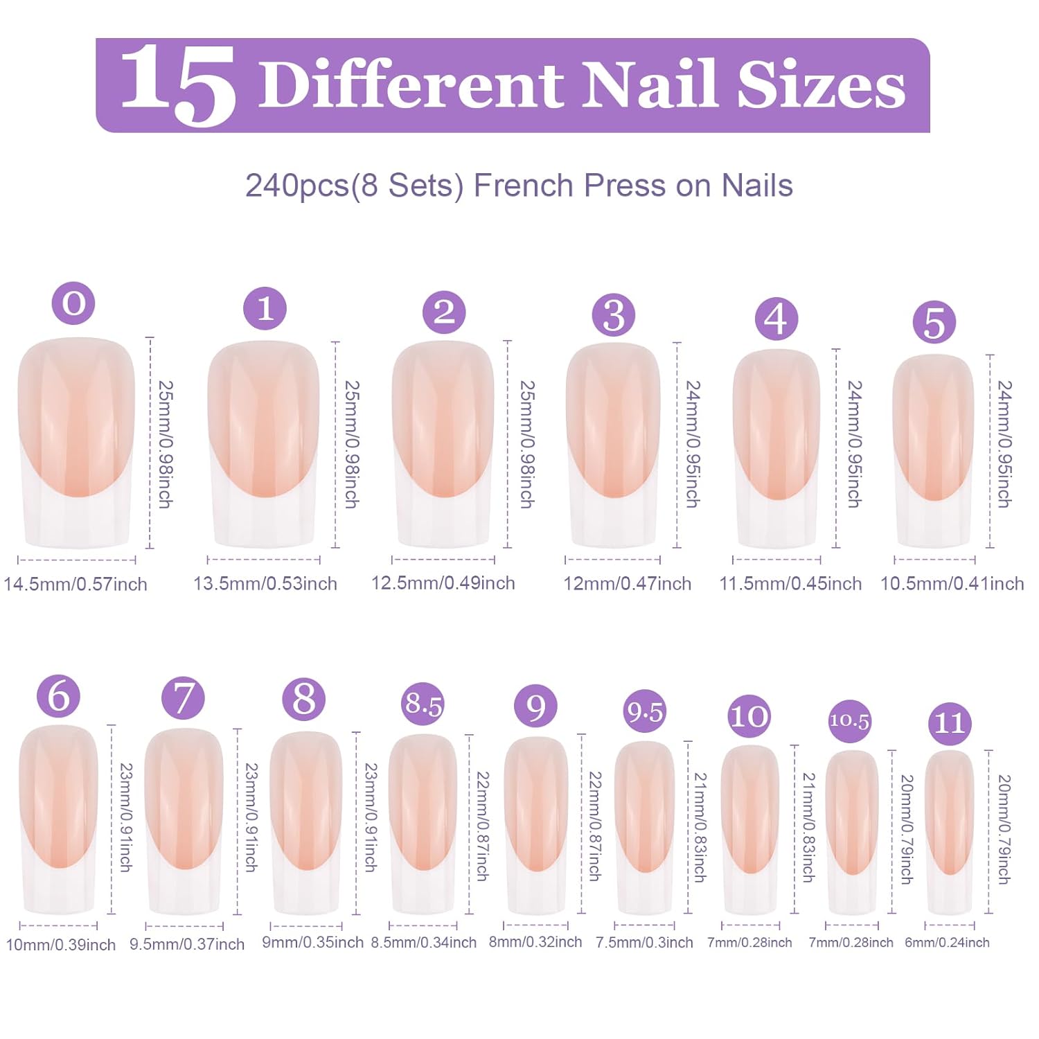 Teenitor Long Square French Tip Press on Nails Set, 15 Sizes Available - Image 7
