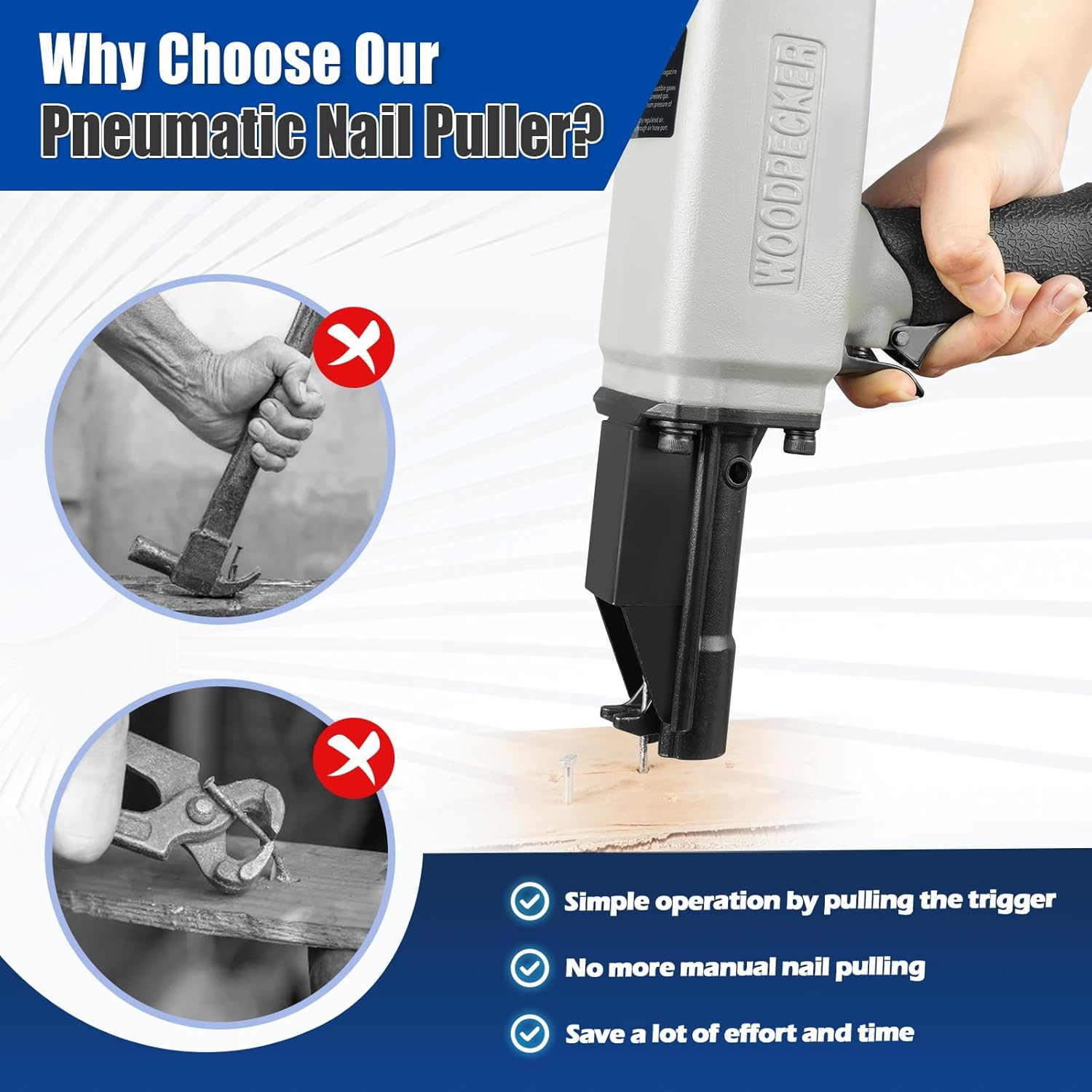 WOODPECKER BD70 Pneumatic Nail Puller Nail Remover Tool, Heavy Duty Air Denailer Gun for Recycling Wood and Pallets - Image 7