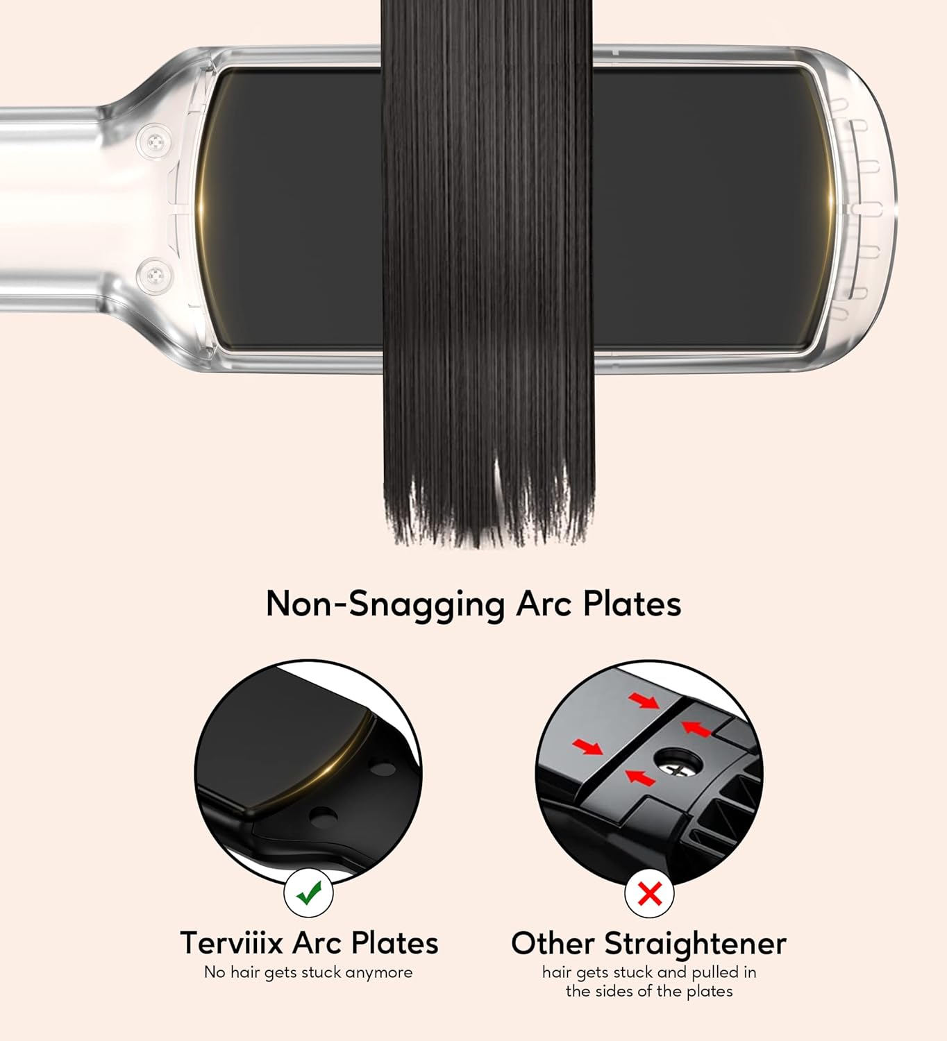 Flat Iron Hair Straightener by Terviiix - Ceramic & Tourmaline for Smooth, One-Swipe Results, Salon-Grade Wide 1-3/4 Inch Straightening Iron Gently Straightens Thick, Curly, Black & Natural Hair - Image 3