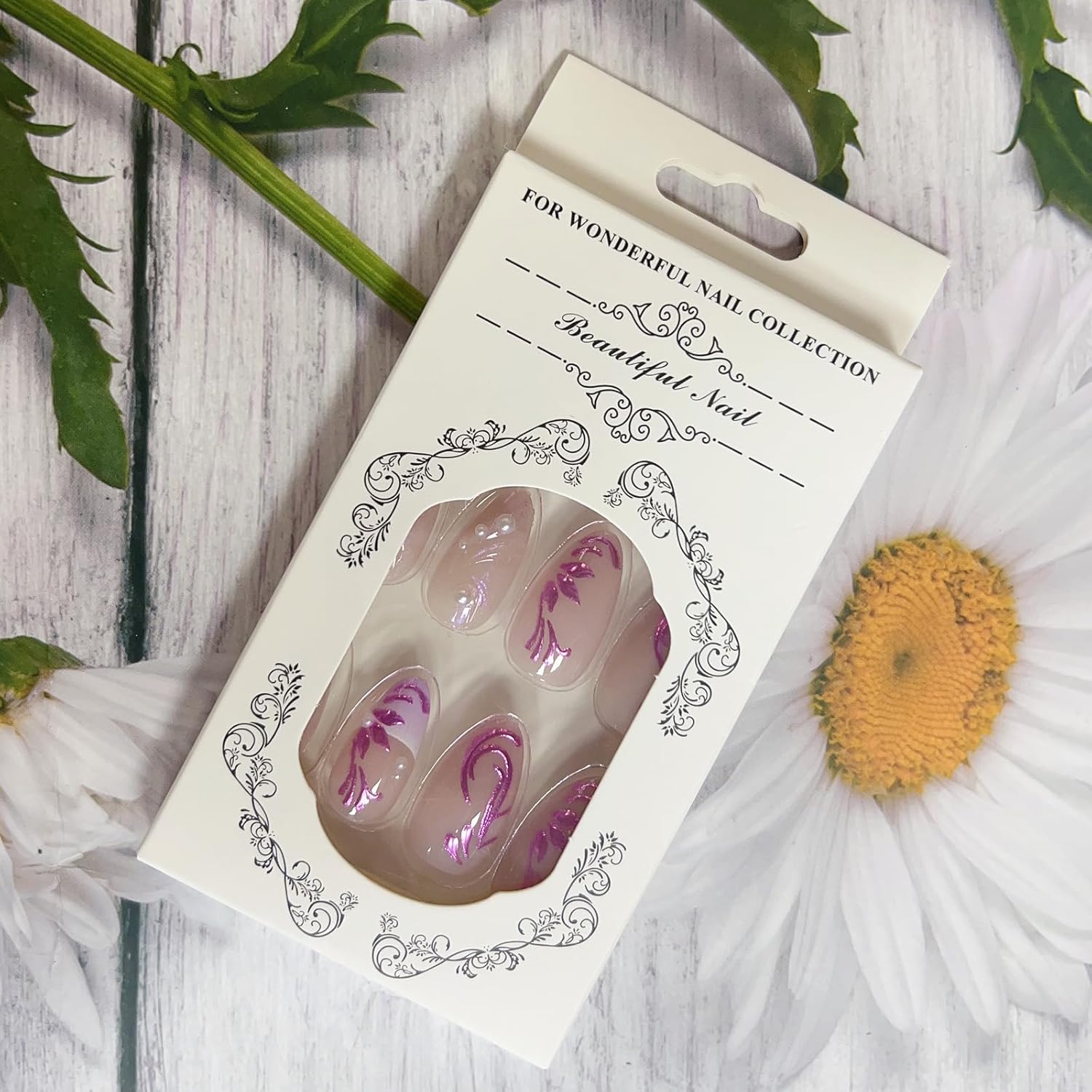 3D Press-on Nails - Handmade, Charms, Flower, Pearl, Pink, French, Acrylic, Almond Shape, Very Cute, Medium Stick-on Nails for Women, 24pcs - Image 7