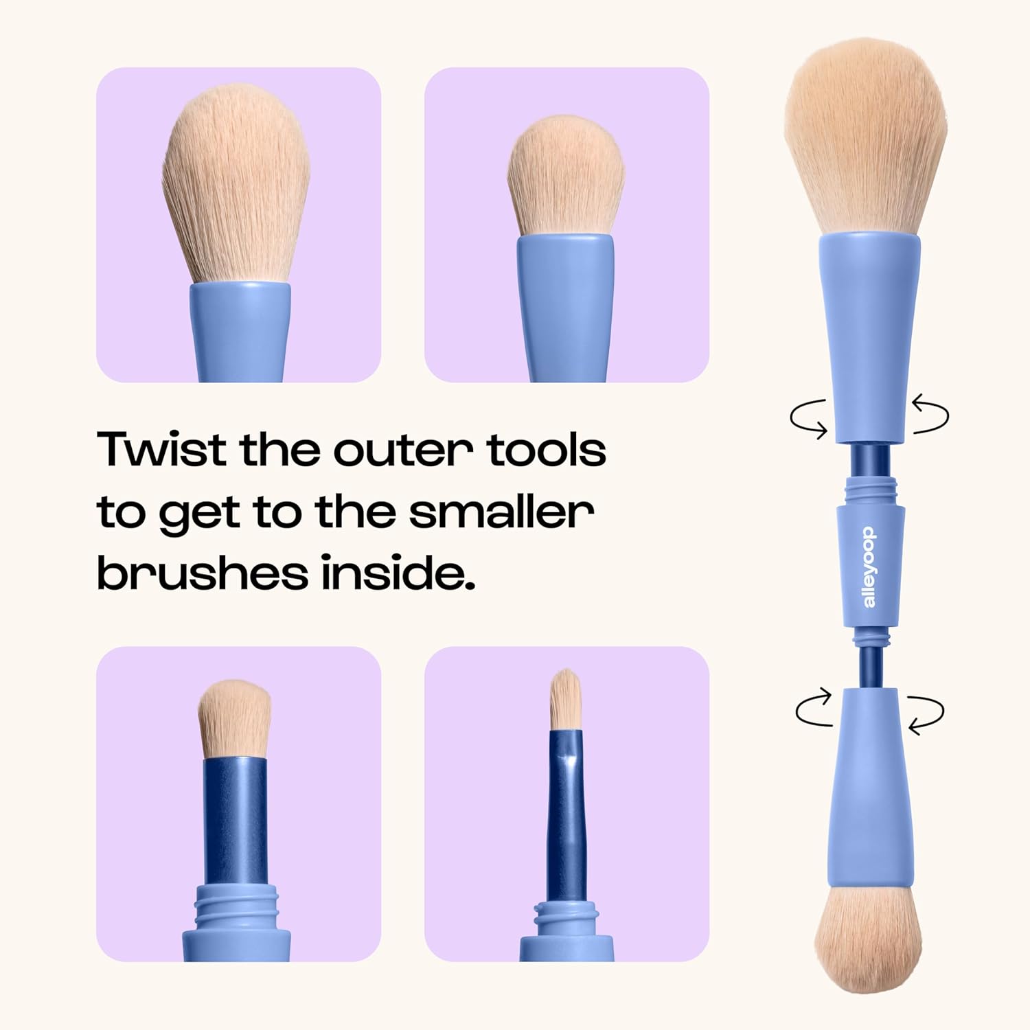 Alleyoop Overachiever 4-in-1 Travel Makeup Brush Set – Powder, Blending, Precision & Complexion Brushes – Mini Makeup Brush for Women, Vegan, Multi-Use & Travel-Friendly Makeup Tool - Image 3