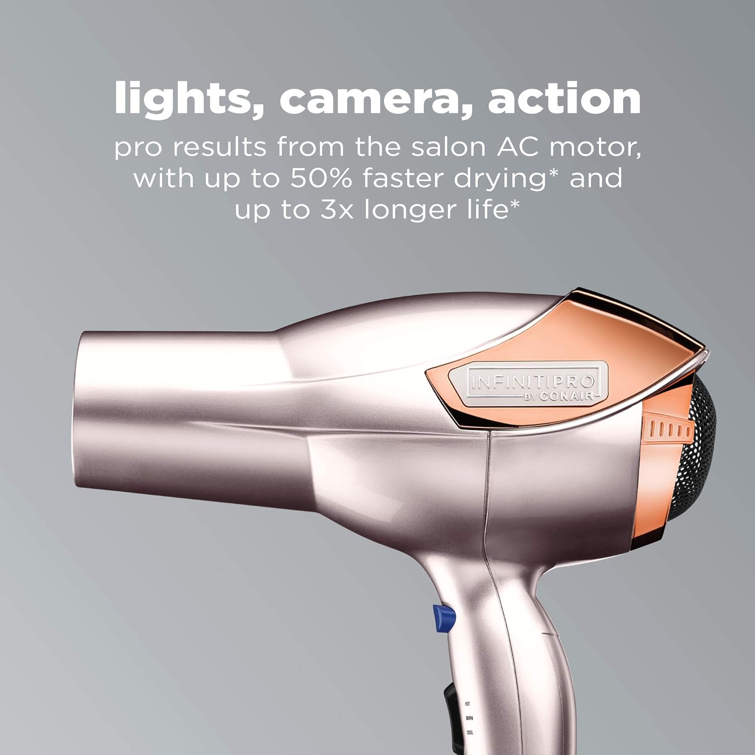 INFINITIPRO BY CONAIR Hair Dryer with Diffuser | Volume and Shine Pro AC Motor Blow Dryer | Includes Diffuser and Concentrator | Rose Gold - Image 2