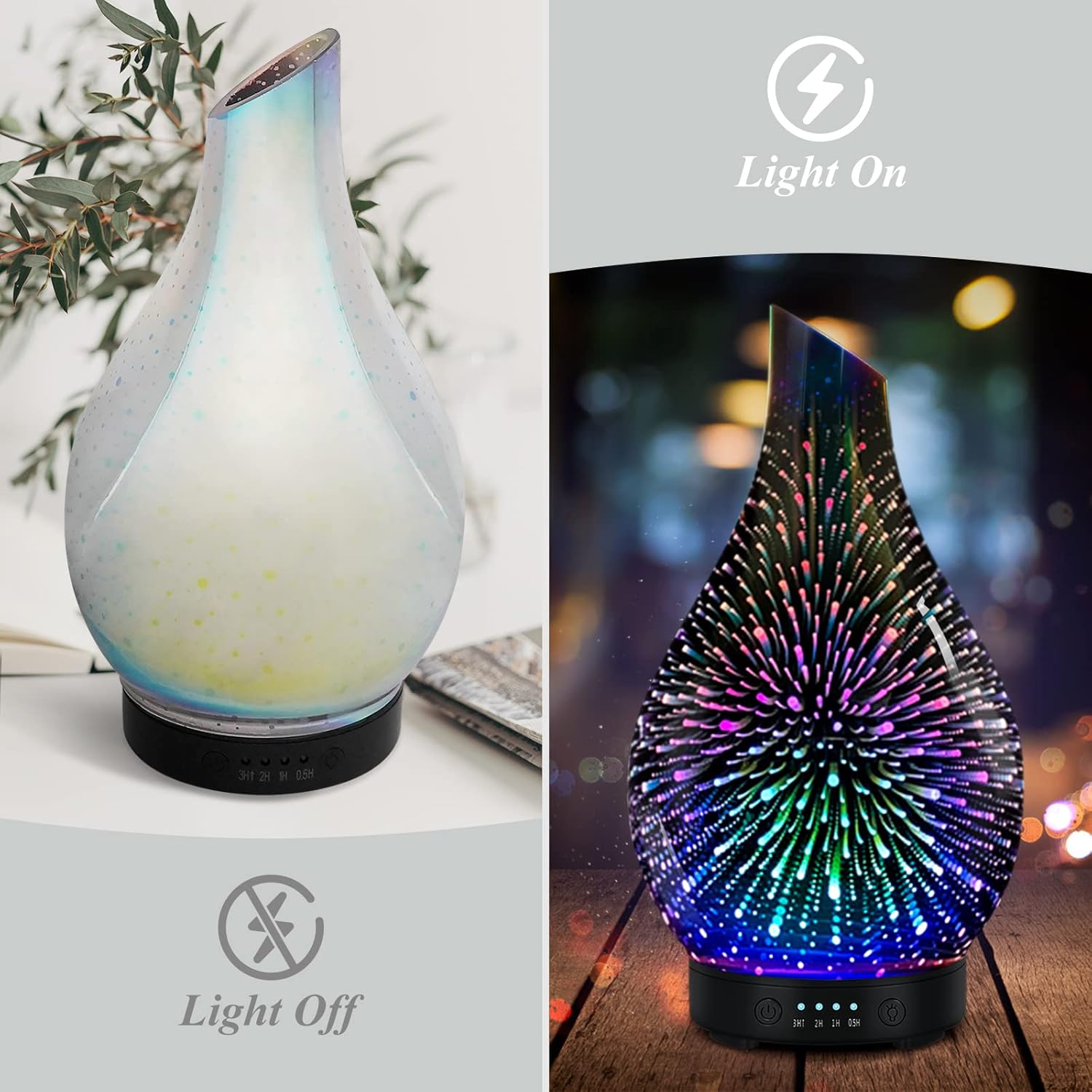Essential Oil Diffuser Aromatherapy Diffuser- 120 ml Glass Ultrasonic Cool Mist Oil Diffuser, Whisper Quiet with Waterless Auto Shut-Off, 4 Timer Setting,7 Colors Night Light for Home (Silver) - Image 2