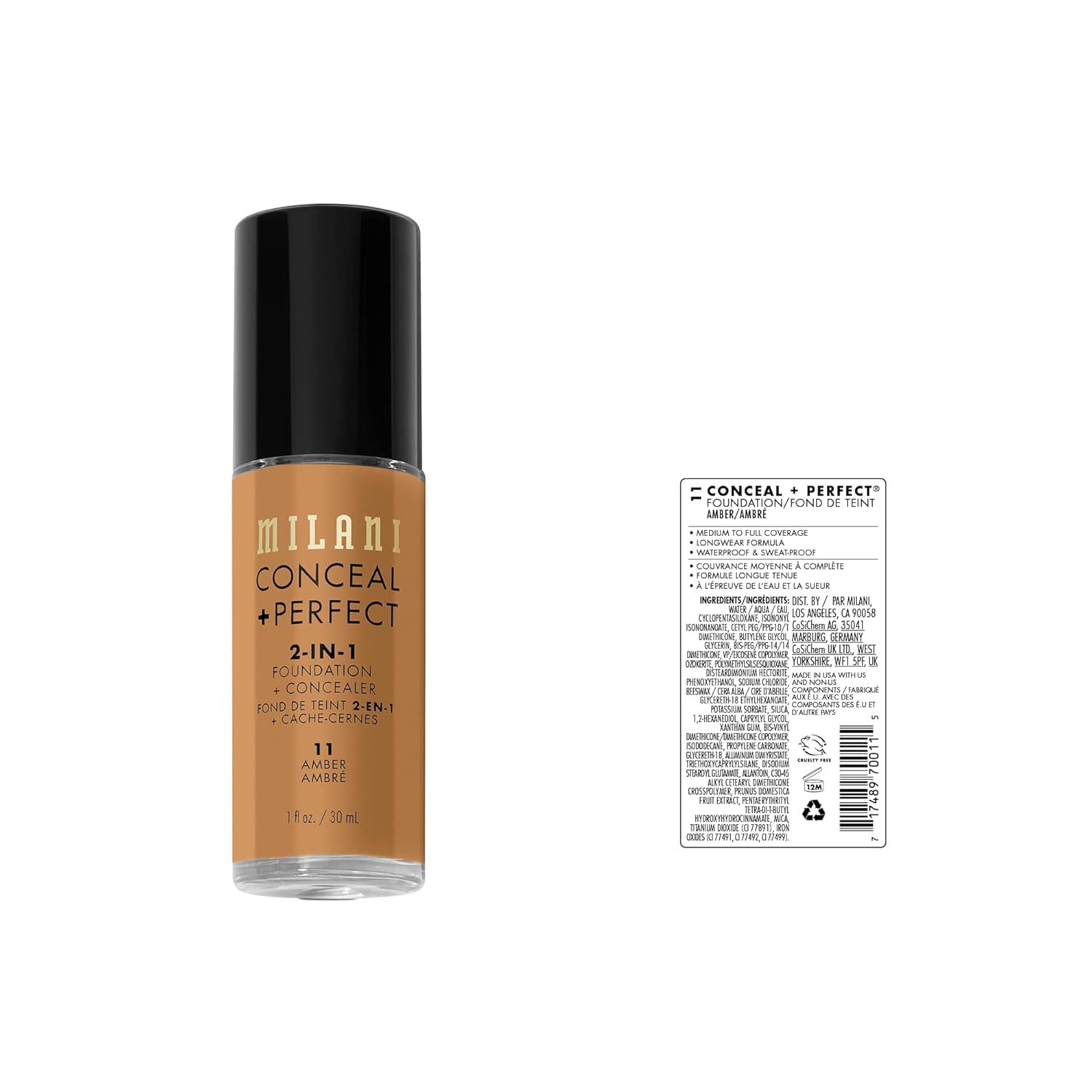 Milani Conceal + Perfect Waterproof 2-in-1 Foundation & Concealer Amber 1 fl oz - Image 2