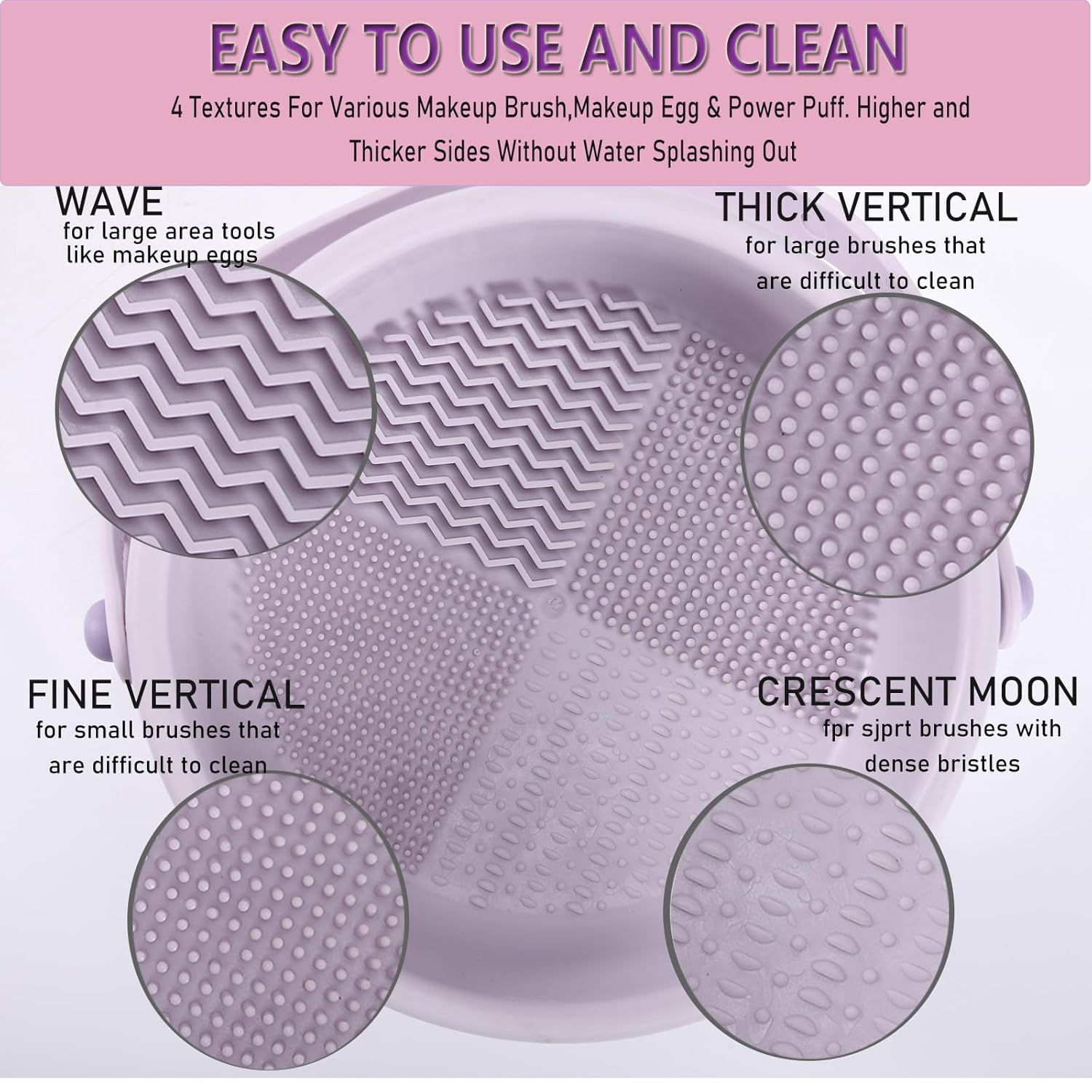 3 in 1 Brush Cleaning Mat with Brush Drying Holder, Silicone Makeup Brush Cleaner Mat Make Up Brush Cleaning Bowl Cosmetic Brush Washing Tool for Makeup Brush, Sponge, Powder Puff (Purple) - Image 3