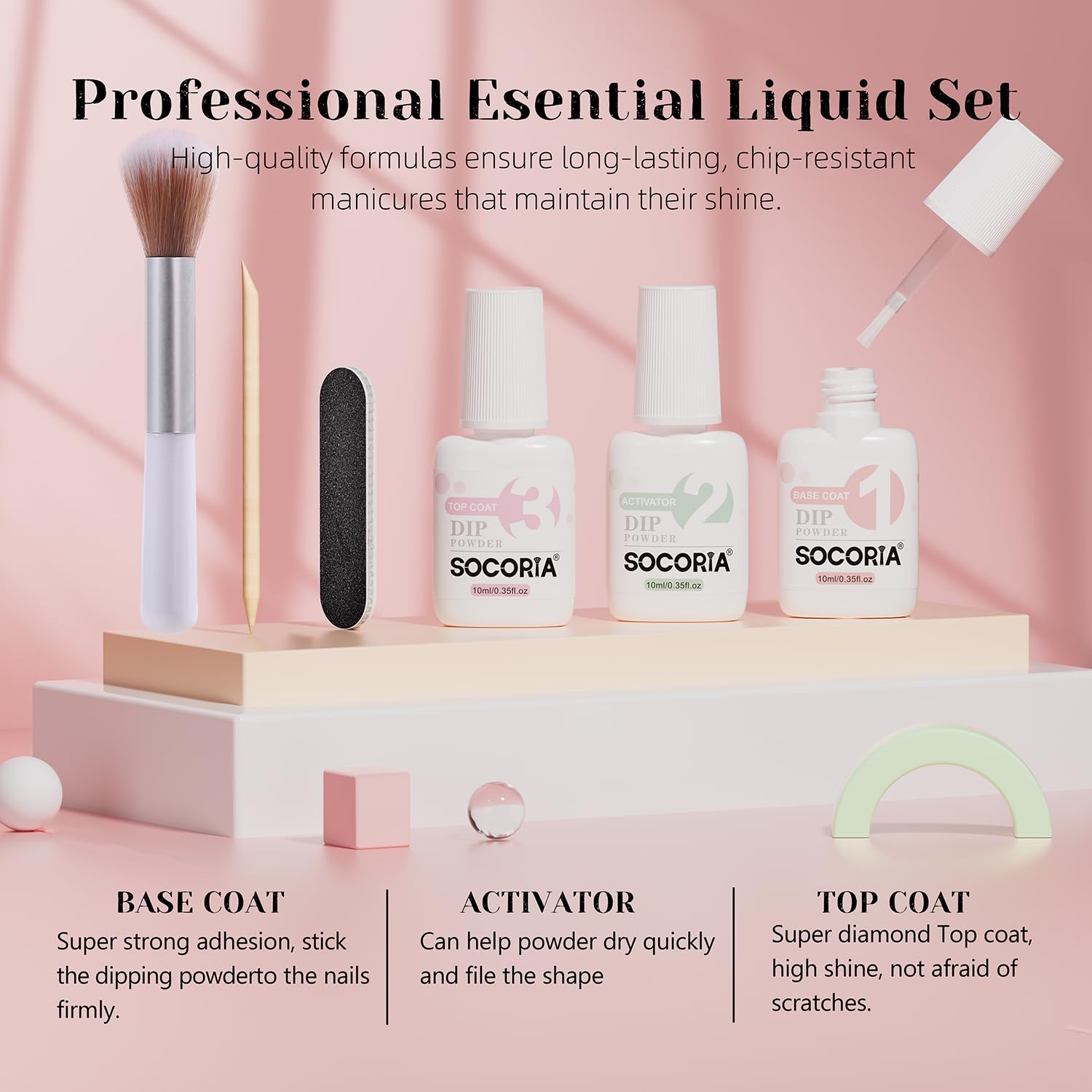 Dip Powder Nail Kit Starter, Gentle Nude Pink Milky White Neutral Skin Color and Dipping Powder Liquid Set with Base Top Coat and Activator for French Nail Art Manicure DIY Salon 9PCS - Image 5
