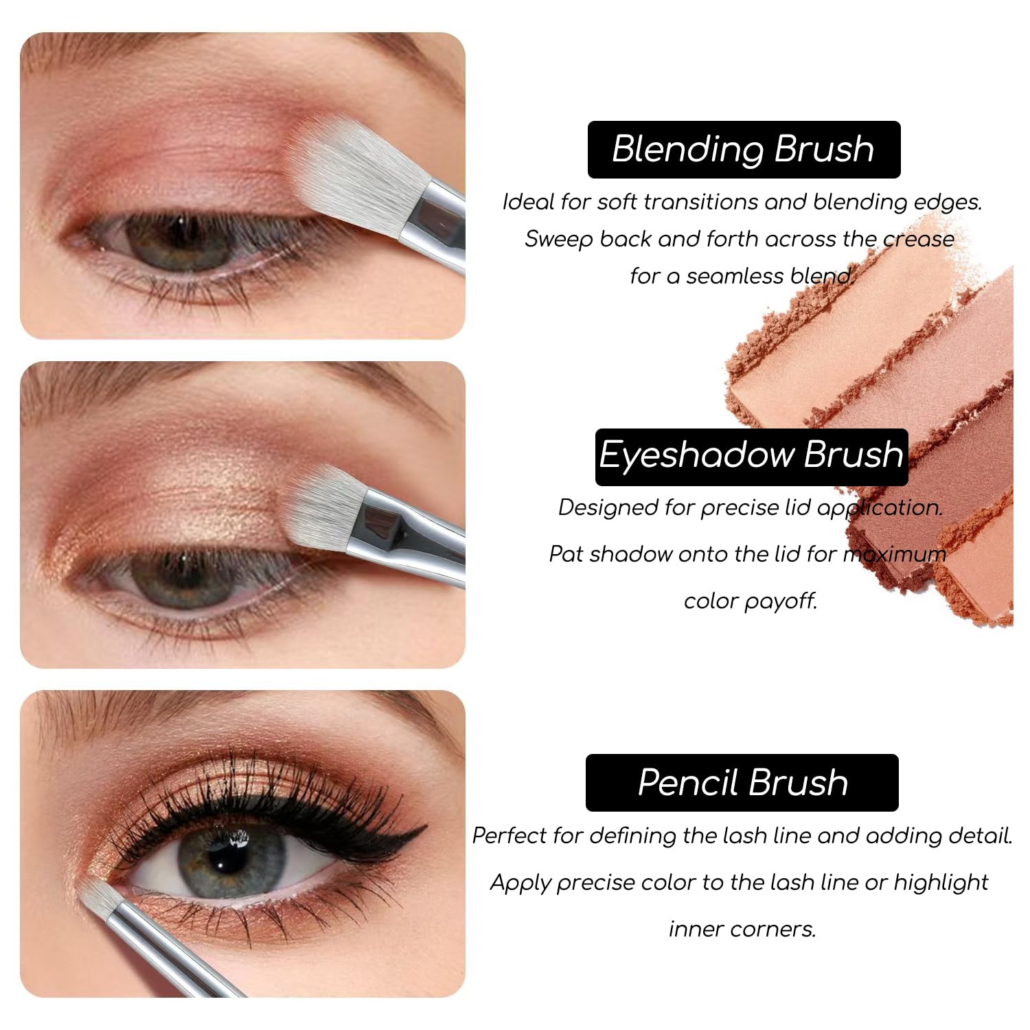 ENERGY Eyeshadow Brush Set 3PCS – Soft Natural Goat Hair for Smooth Blending,Eye Blending and Pencil Brushes for Flawless Makeup Application Black - Image 3