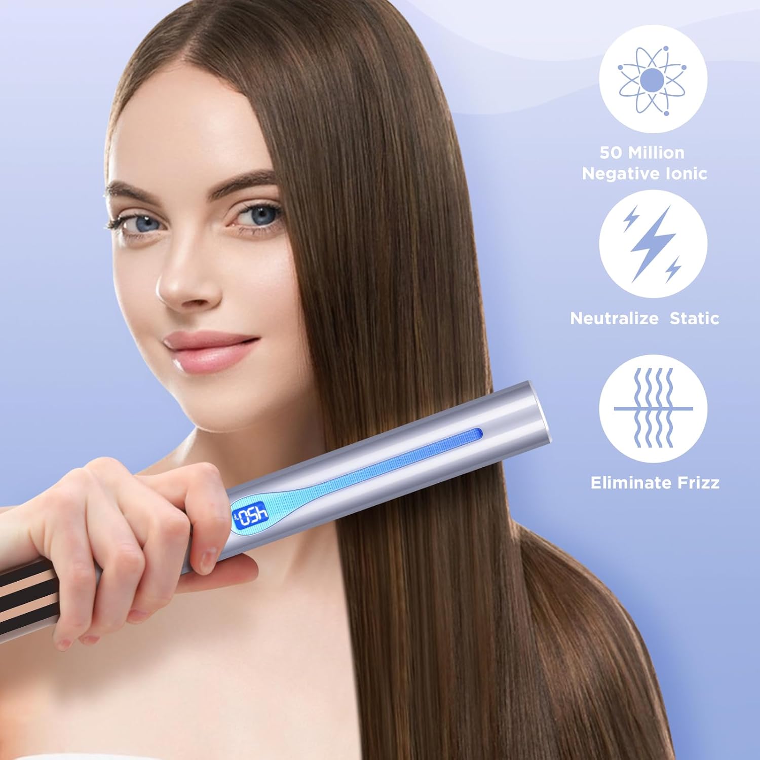 IG INGLAM Titanium Flat Iron Hair Straightener, Curling Iron 1 Inch, Infrared Negative Ionic Hair Straightener 11 Adjust Temp 250°F to 450°F, Shiny Hair Dual Voltage 110-240V, Gift, Purple - Image 3