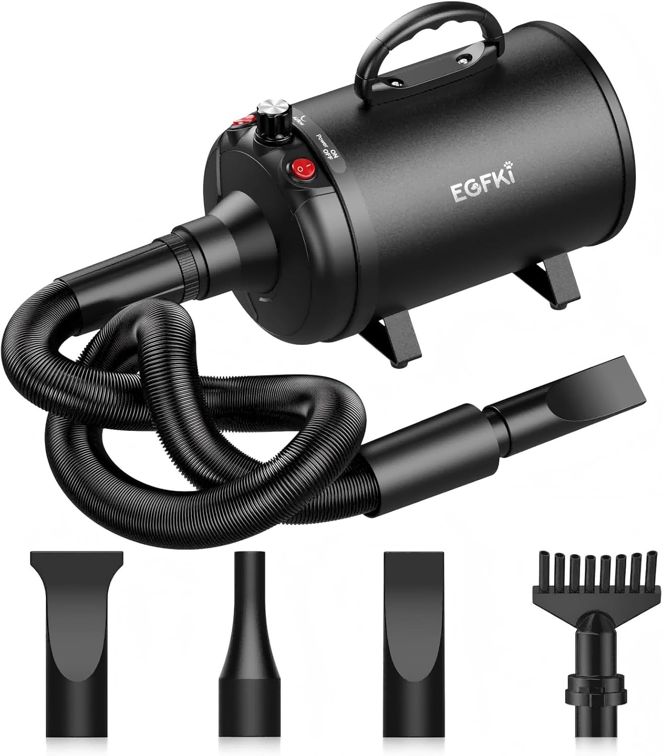 Dog-Hair-Dryer, 5.2HP/ 3800W High Velocity Pet Blow Dryer with Heater for Grooming, Speed Temperature Adjustable Dog Blower Grooming Dryer with 4 Nozzles