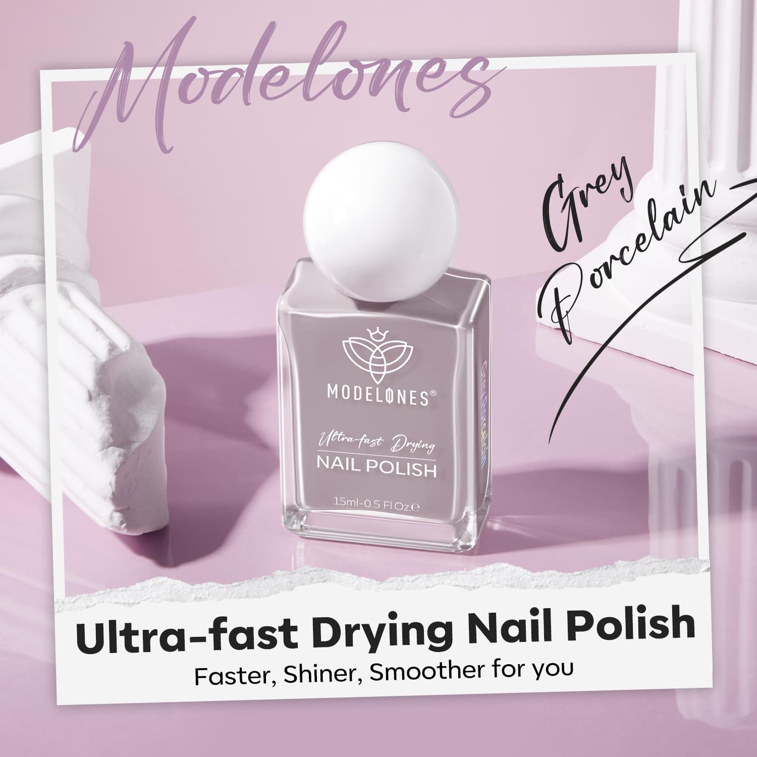 modelones Gray Nail Polish, Light Grey 15 ml Quick Dry Nail Lacquer Strengthener Long Last Shine Fingernail Toe Nail Art DIY Home Travel Manicure Gift for Women Girls 0.5 Fl Oz - Image 3