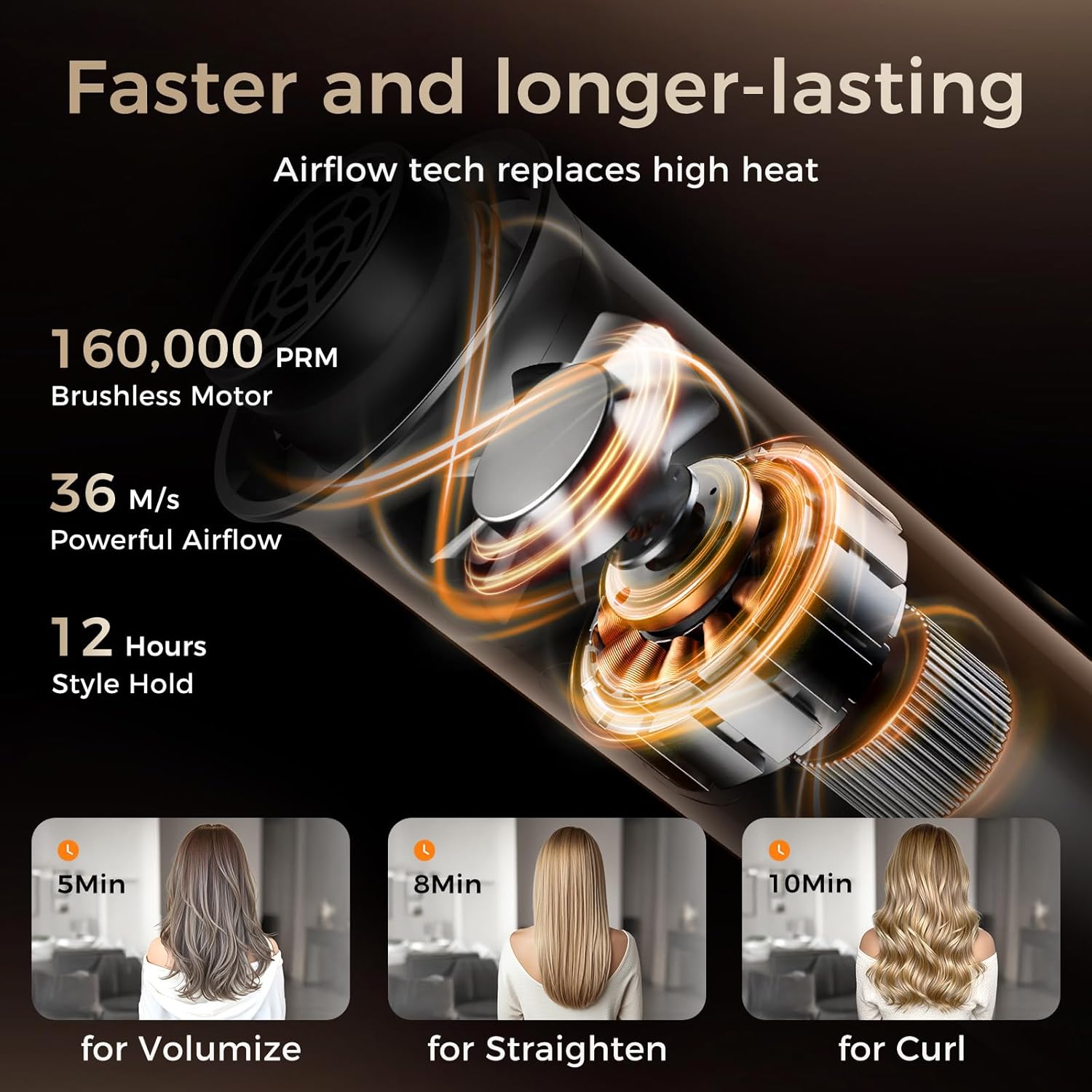 All-in-One Auto Curl Styler Brush 160000 RPM Nickel Finish for All Hair Types - Image 3