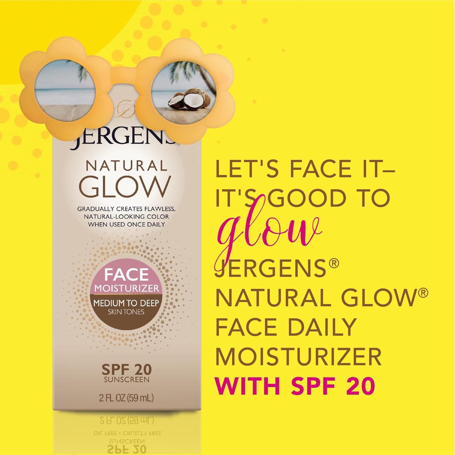 Jergens Natural Glow Self Tanner Face Moisturizer with SPF 20 Facial Sunscreen, Medium to Deep Skin Tone, Sunless Tanning, Oil Free, Broad Spectrum Protection UVA and UVB, 2 oz (Packaging May Vary) - Image 4