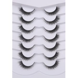 Pooplunch False Eyelashes Extension Volume Cat Eye Look Natural Wispy Lashes Fluffy Short 8D Fake Eyelashes Faux Mink Lashes 7 Pairs Pack