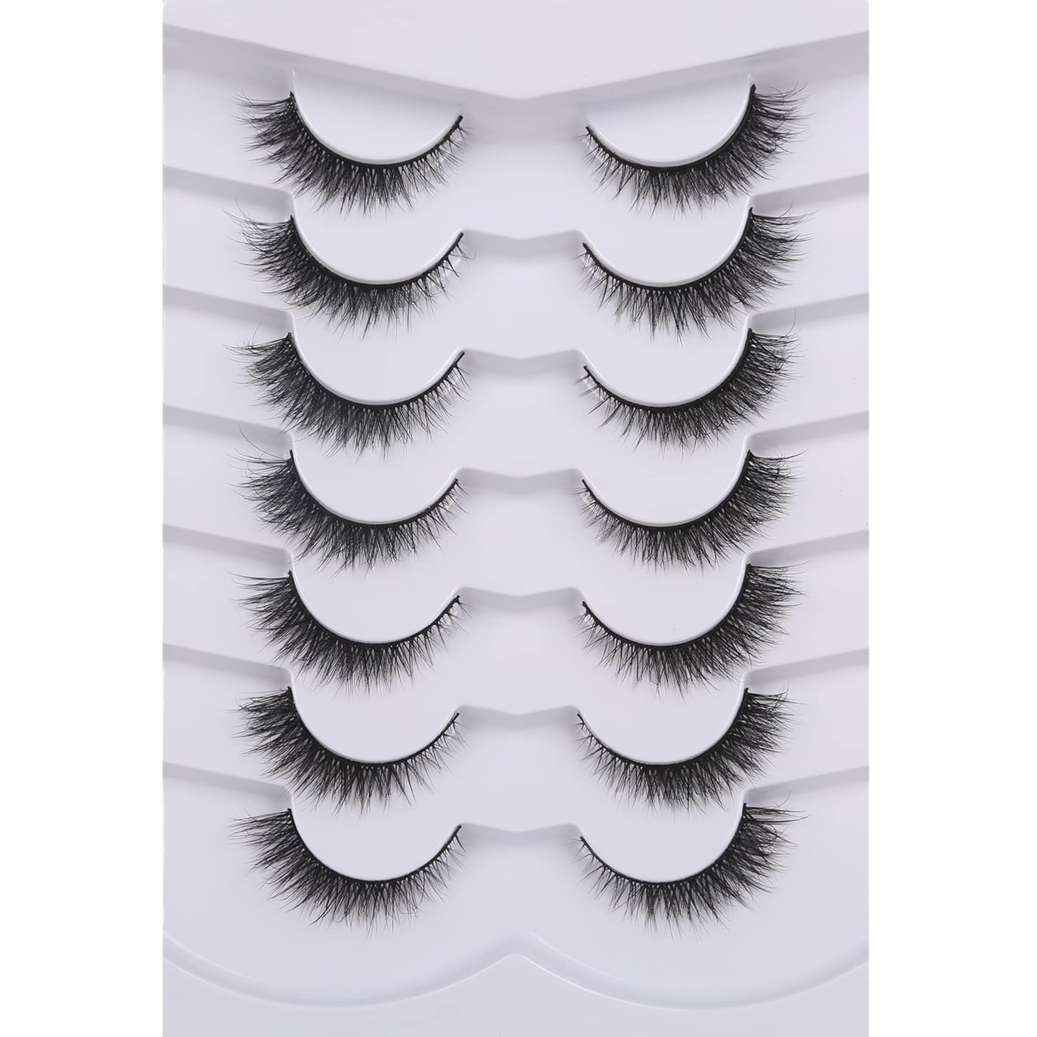 Pooplunch False Eyelashes Extension Volume Cat Eye Look Natural Wispy Lashes Fluffy Short 8D Fake Eyelashes Faux Mink Lashes 7 Pairs Pack