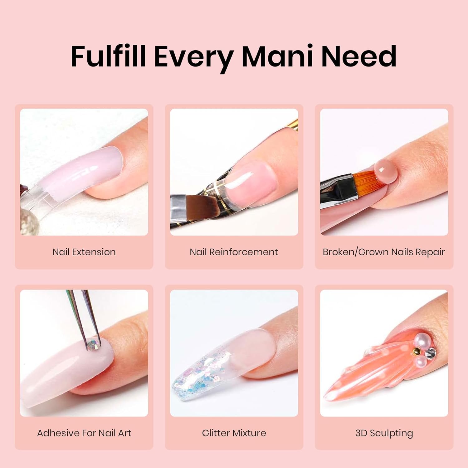 Beetles Poly Extension Gel Nail Kit, 4 Colors Milky White Nude Pink Neutral Poly Nail Gel Builder Hybrid Jelly Gel with Base&Top Coat Set DIY Nail Art Gift for Women - Image 8