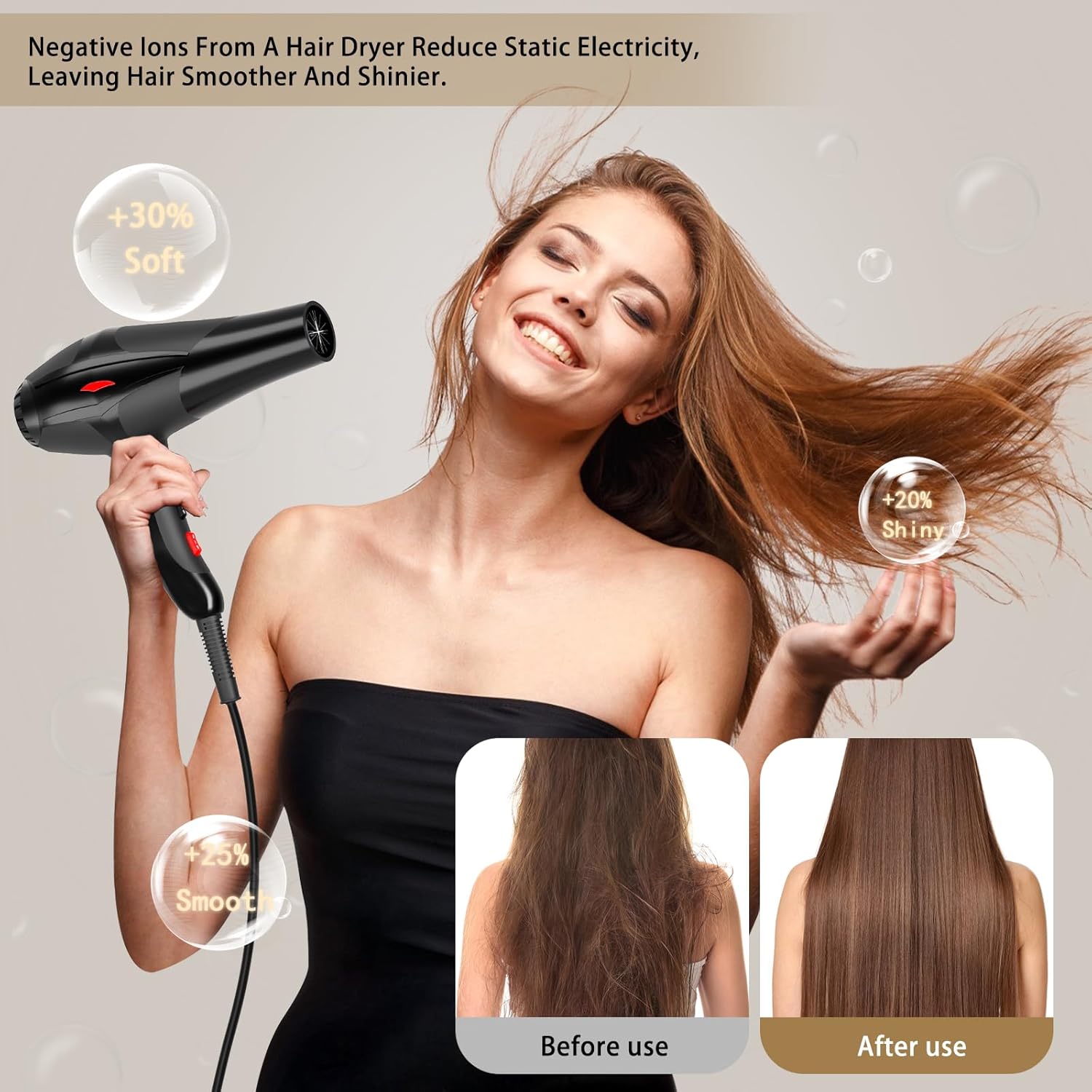 Hair Dryer Professional Ionic Salon Hair Dryer 2400W Powerful Fast-Drying Blue Light Ionic Hair Dryers with Diffuser, AC Motor Constant Temperature Quiet Ion Dryers for Women Men - Image 4