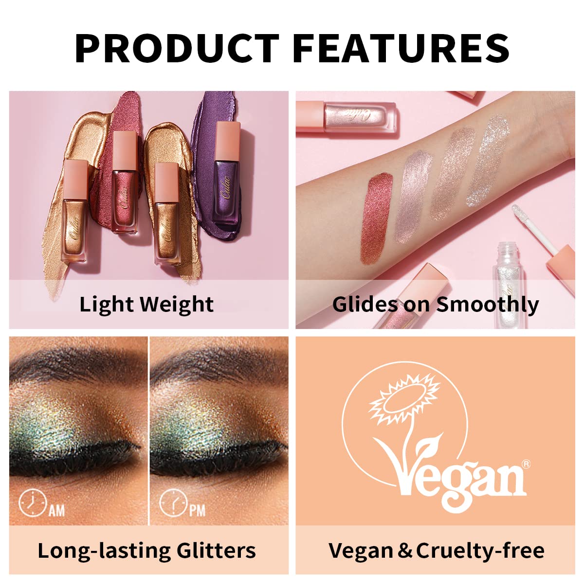 Oulac Liquid Glitter Eyeshadow - White Shimmer Eye Makeup | Non-Creasing, Lightweight, Moisturizing Formula - Easy to Remove. Vegan & Cruelty-Free (27) - Image 5