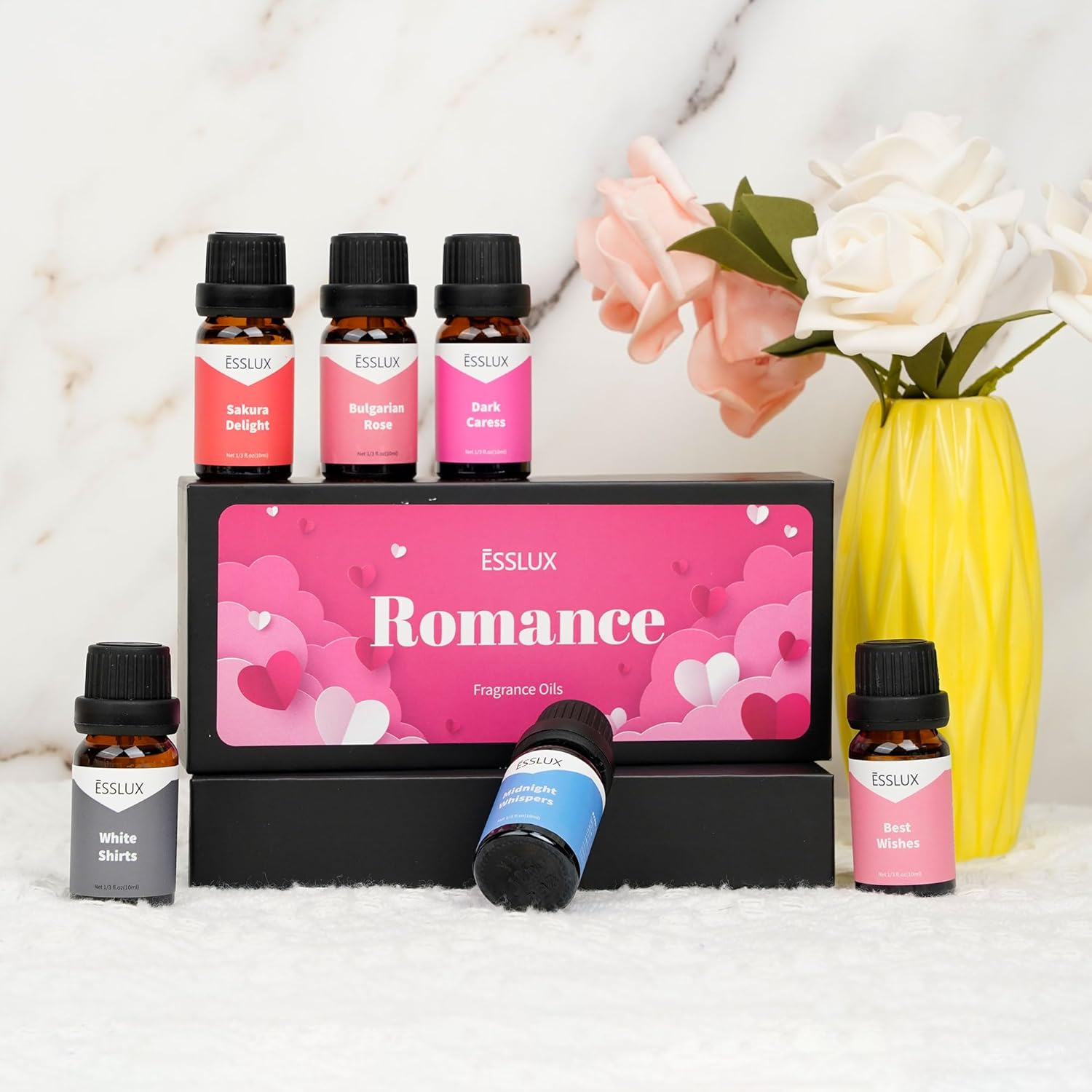 Fragrance Oils, ESSLUX Romance Scented Essential Oils for Diffuser for Home, Premium Soap Candle Making Scents, Romantic Aromatherapy Oils Gift Set, 6x10ml - Bulgarian Rose, Best Wishes and More - Image 7