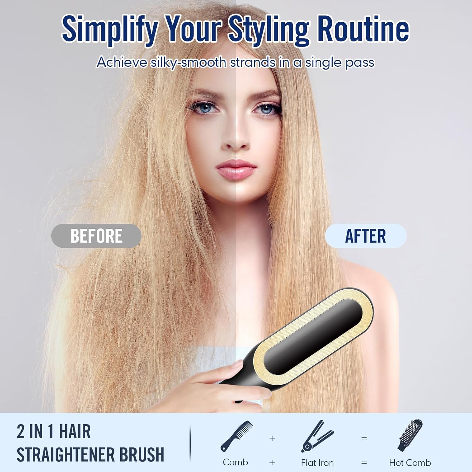 Hair Straightener Brush-Ionic Hair Brush Straightener for Women with 5 Temp Settings,Fast Heating & Dual Voltage Hair Straightening Comb,Anti-Scald & Auto-Shut Off (Black) - Image 3
