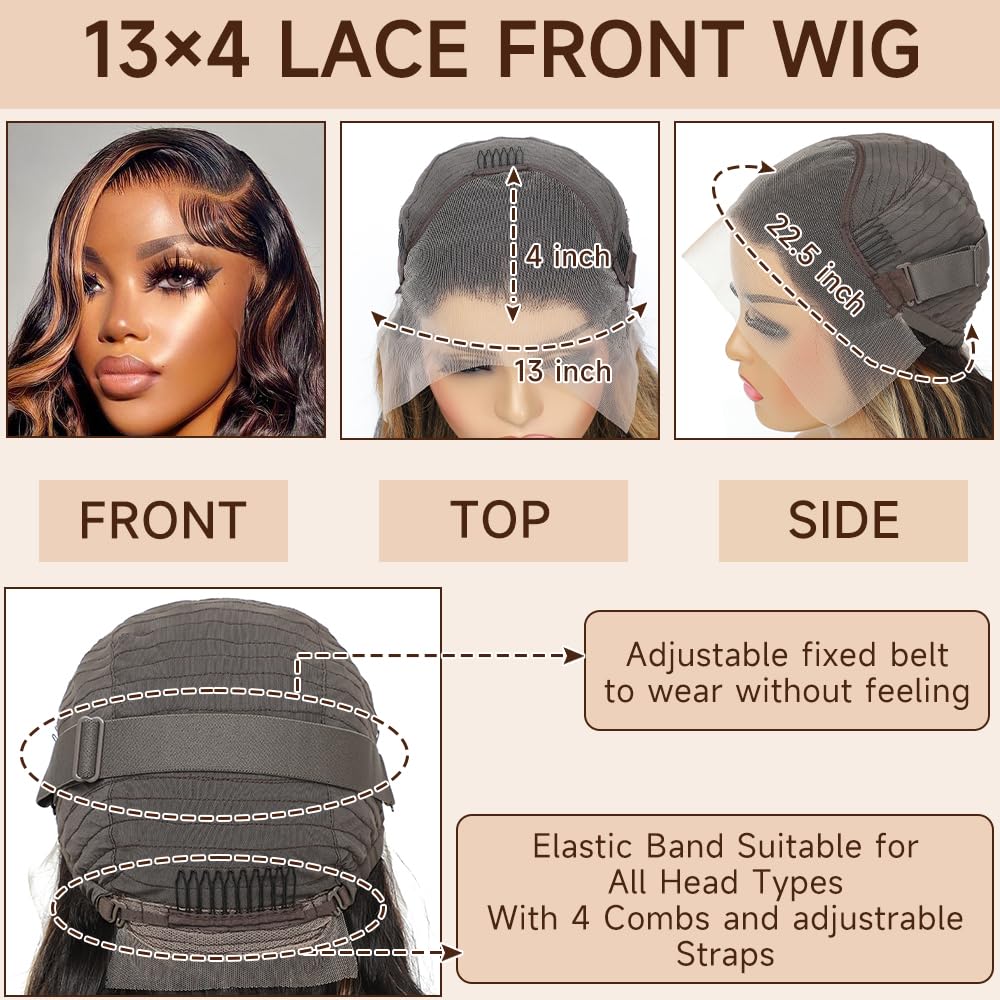 28 Inch Ombre Lace Front Wig Human Hair 1B/30 Body Wave Highlight Lace Front Wigs Human Hair Colored 13x4 Ombre Brown Wig Human Hair 200% Density Glueless HD Lace Frontal Wigs Human Hair - Image 7
