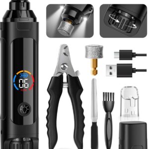 Dog Nail Grinder, 6-Speed Quiet Electric Dog Nail Trimmers, Dog Nail Clippers with File for Small Medium Large Dogs, Cats, Rechargeable Pet Paw Grooming Supplies Kit, 2 Grinding Wheels (Black)
