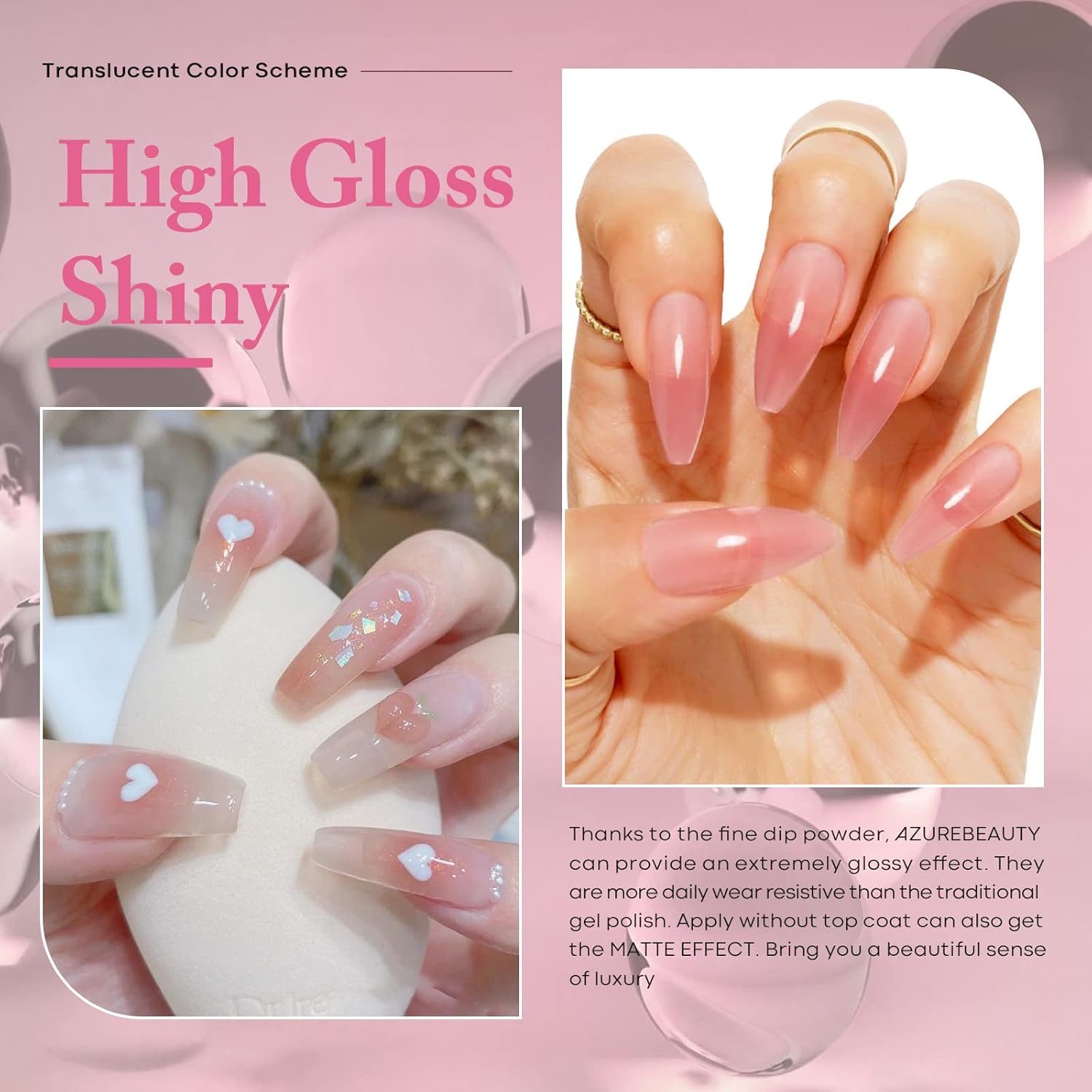 AZUREBEAUTY Dip Powder Set 6 Pcs Translucent Nude Pink Sheer Color, Natural Clear Dipping Powder Milky Jelly Effect French Nail Art Starter Manicure Salon DIY at Home - Image 4