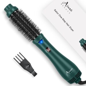 Aima Beauty Hair Dryer Brush, One Step Hair Dryer & Volumizing Hot Air Brush, 3 Heat/Speed Settings, Advanced Ionic Technology, Ceramic Coating, Nylon Pins & Tufted Bristles, Dark Green, 1000W, 125V