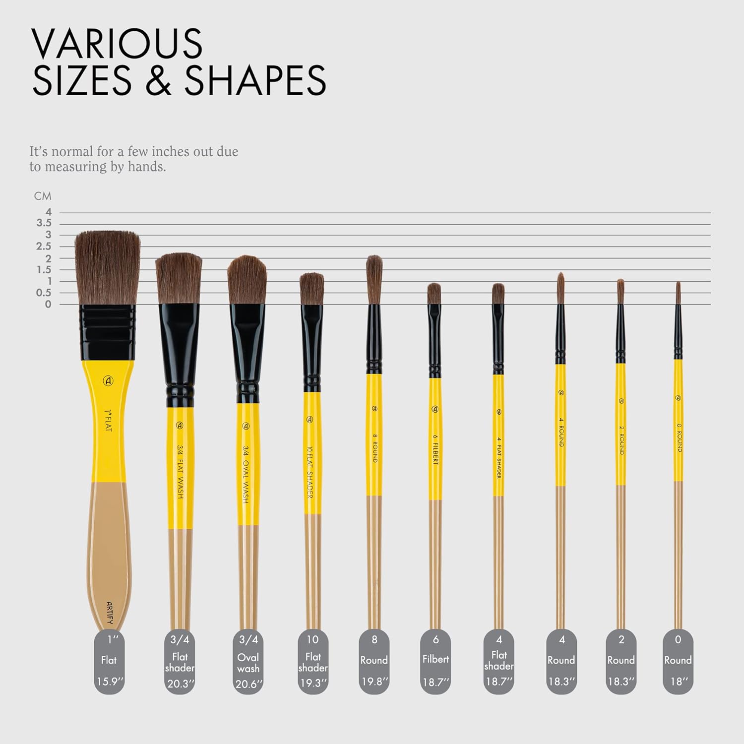 ARTIFY 10 Pieces Paint Brush Set, Intermediate Series, Includes a Carrying Case, Premium Horse Bristle Brushes for Acrylic, Watercolor, Oil and Gouache Painting (Yellow - Horse Hair) - Image 2