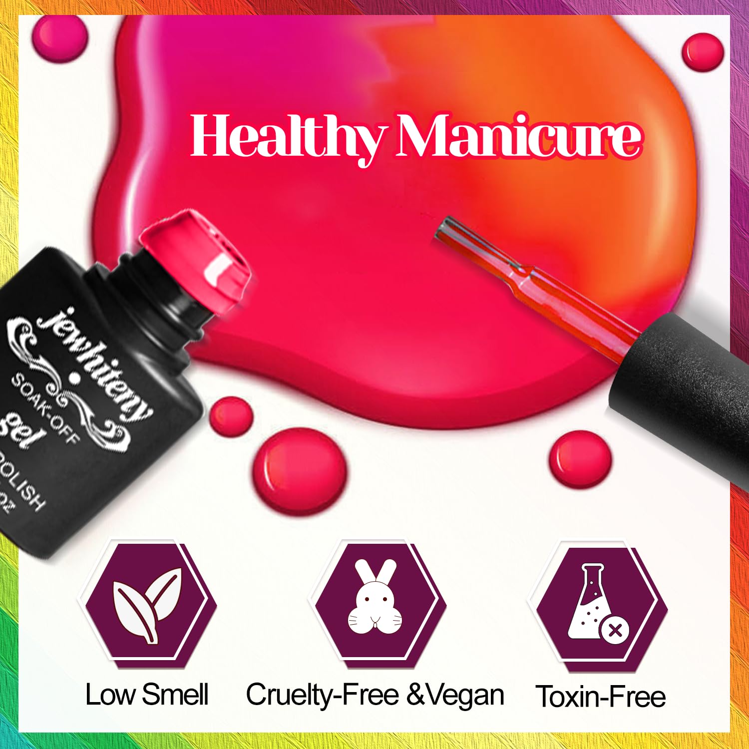 JEWHITENY 45 Piece Gel Nail Polish Kit, 42 Vibrant Colors, for Women and Girls - Image 7
