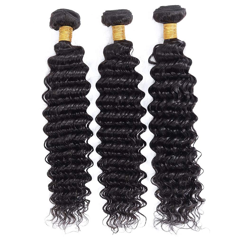 22 24 26 Inch Deep Wave Bundles Human Hair Unprocessed Peruvian Virgin Remy Hair Mixed Length 3 Bundles Natural Black Color Loose Deep Wave Bundles Hair Extensions - Image 5