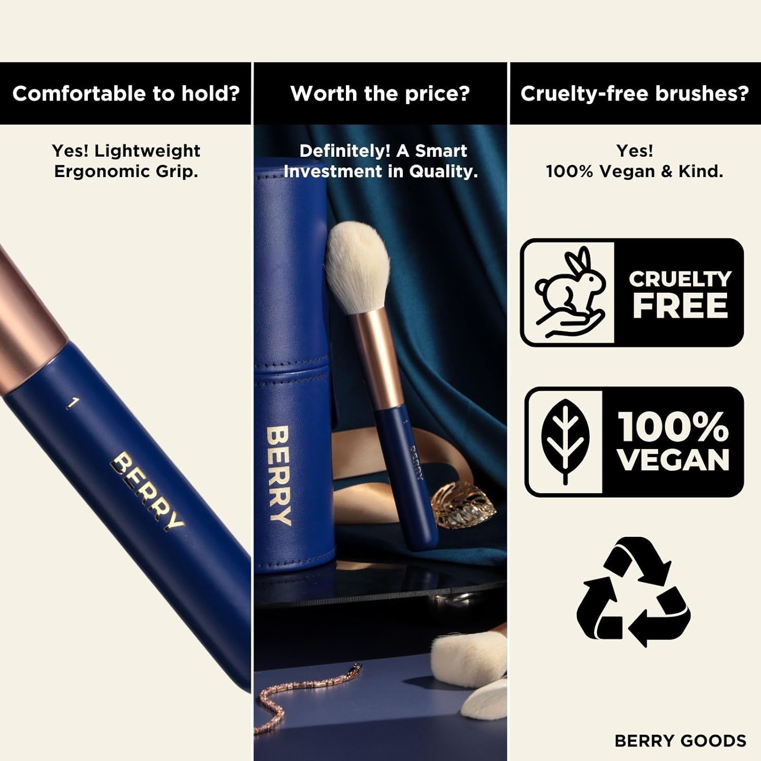 BERRY Blue Premium Makeup Brush Set – 12-Piece Professional Ultra-Soft Synthetic Brushes for Face & Eyes | Foundation, Powder, Blush, Concealer, Eyeshadow – Vegan, Cruelty-Free, Numbered, Travel Case - Image 6