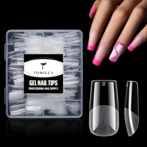 TOMICCA Clear Nail Tips Acrylic Nails 240Pcs Medium Square Acrylic Nail Kit Pre-shape Full Cover Clear Nails Gel Nail Tips for Extension Nail Home DIY, 12 Sizes