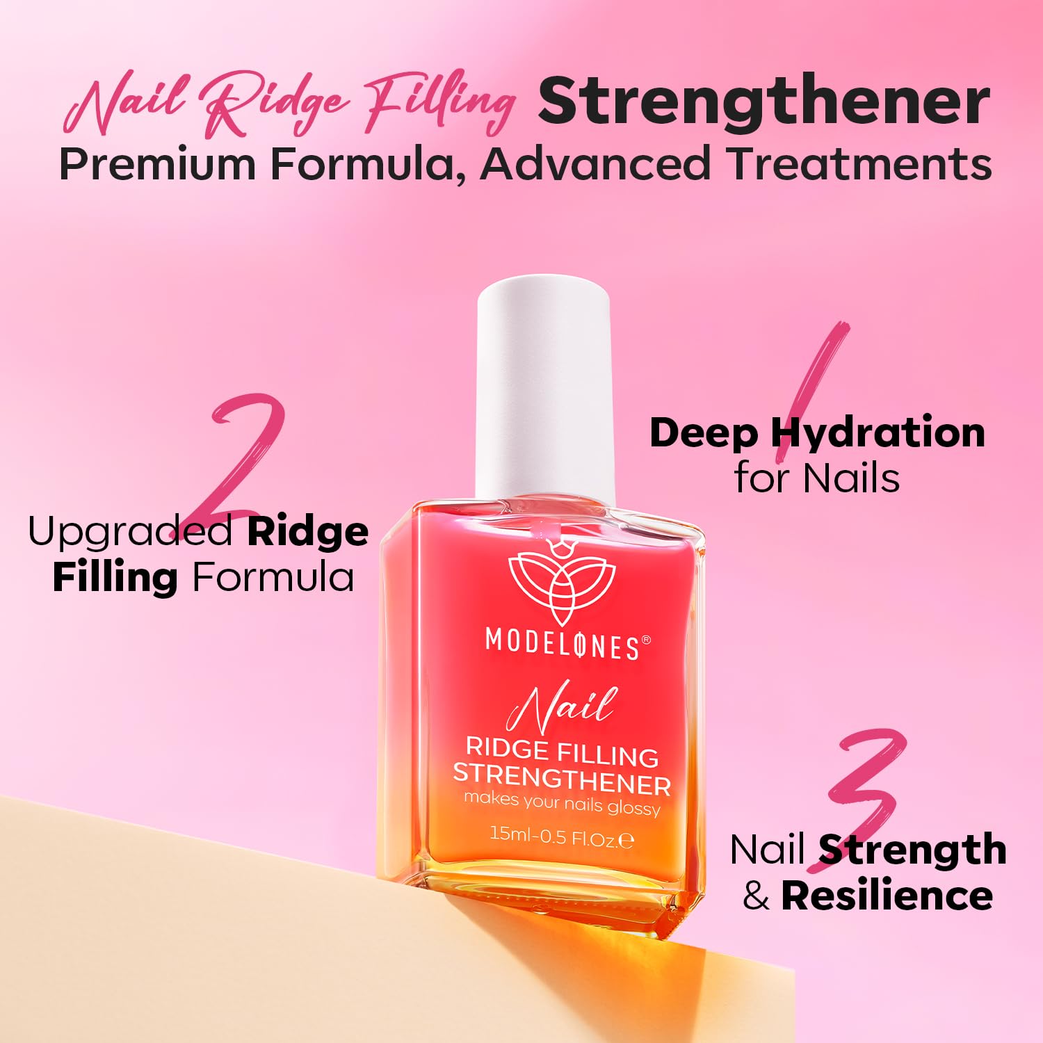 modelones Nail Strengthener 8-in-One Nail Ridge Filler Base Coat Nail Polish Repair Nail Growth Treatment for Thin and Damaged Nails Jelly Pink 15ml - Image 9