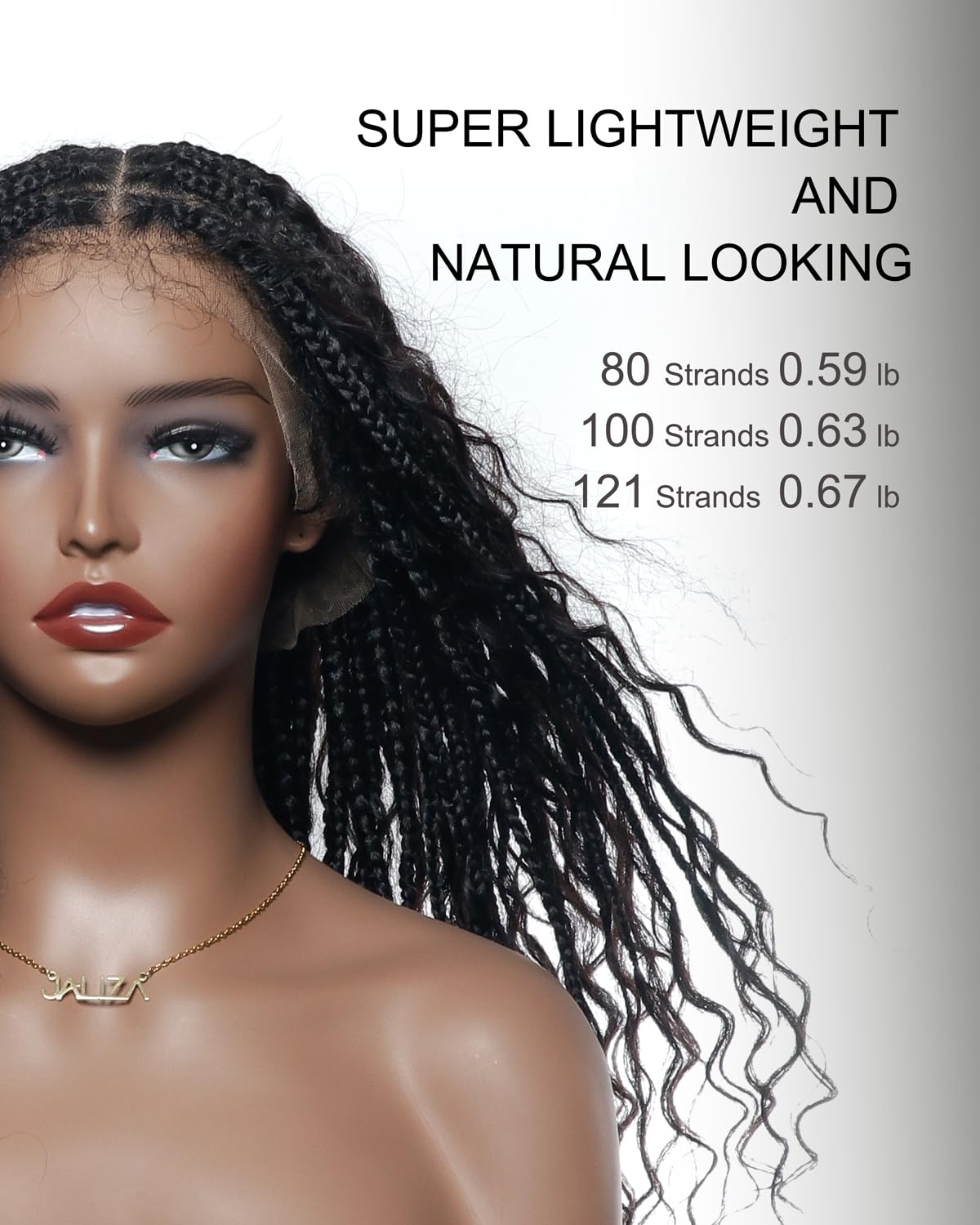 Human Hair Boho Curls Hand-Tied Full Lace Wig - 24" Small Box Braids (100 Braids, Full Version) Pre-Cut Swiss HD Lace, Lightweight, Pre-Plucked, Knotless, Tangle-Free Braided Wig | Black 1B - Image 2
