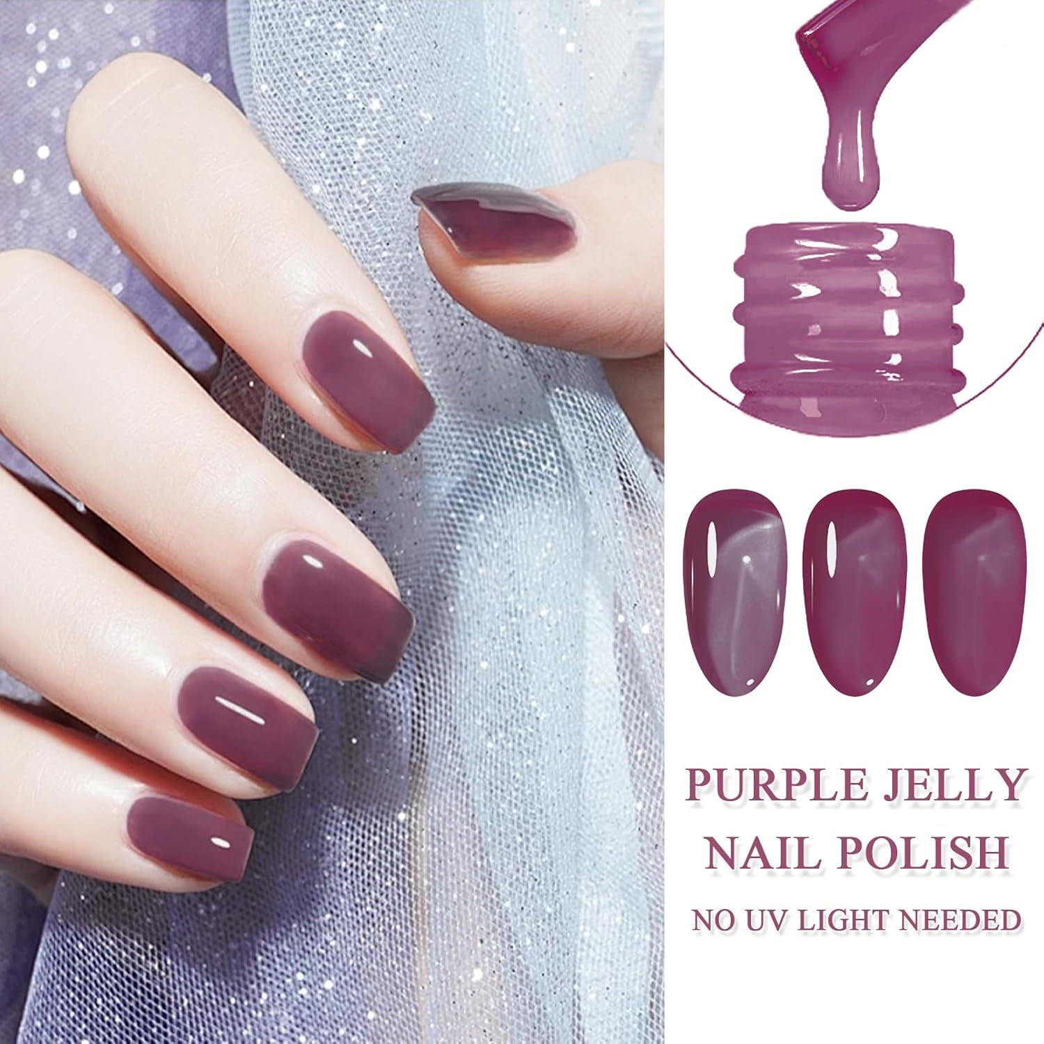 Jelly Purple Nail Polish - Quick Dry, Long Lasting Dark Purple Gel Nail Polish for Women and Girls - Image 3
