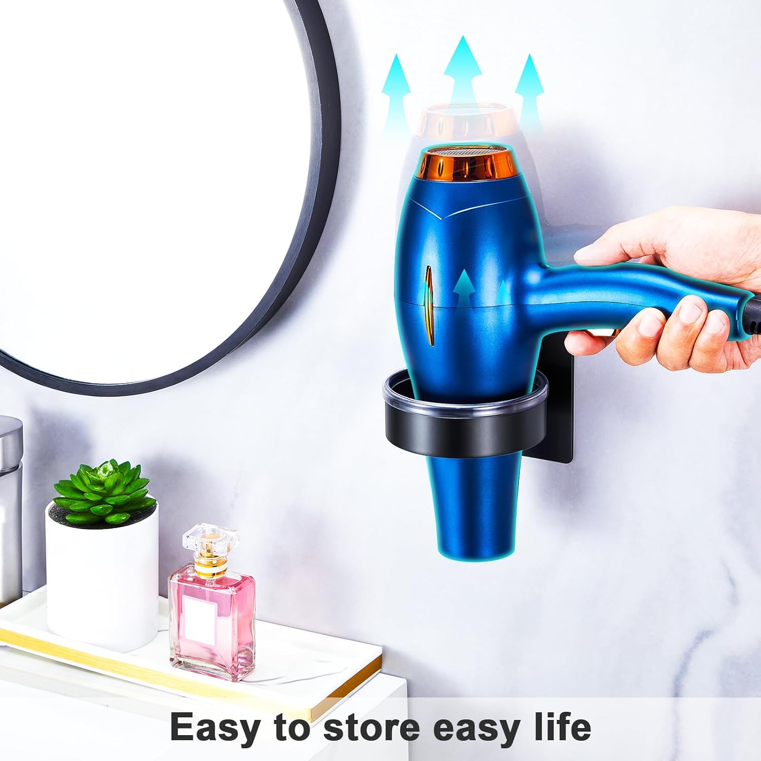 Hair Dryer Holder Wall Mount, Stainless Steel Blow Dryer Holder Wall, Adhesive Black Hair Dryer Hanger, Blow Dryer Organizer, Hair Tools Organizer Storage for Bathroom Salon Barber Shop Hotel - Image 7