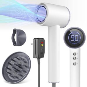 Hair Dryer Blow Dryer with Diffuser, 110000RPM High-speed Professional Blow Dryer for Fast Dry, Ionic Hair Dryer with Magnetic Nozzle&LED Display, Portable Hair Dryer for Salon Home Travel-Pearl White