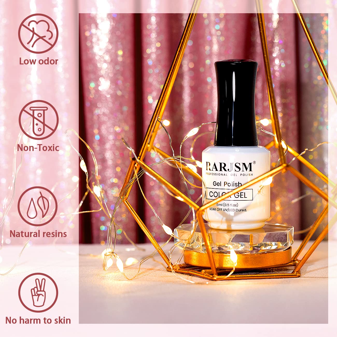 RARJSM Nude Pink Gel Polish Rainbow Glitter Iridescent Shimmer Pigment Jelly Neutral Color Skin Tone 15ml Sparkle Pink Natural Soak off UV LED Cured for Home Salon DIY Nail Art - Image 3