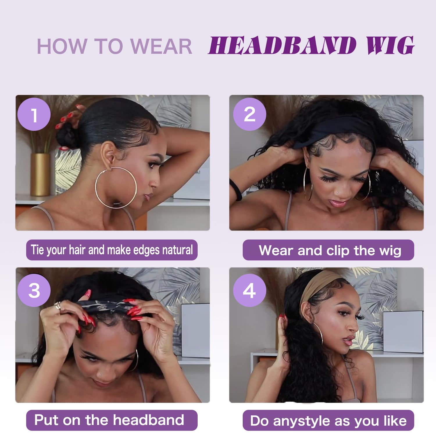 Body Wave Headband Wig Headband Wigs for Black Women Human Hair Glueless Wear and Go Glueless 100% Brazilian Virgin Human Hair Headband Wig 150% Density (18inch) - Image 5