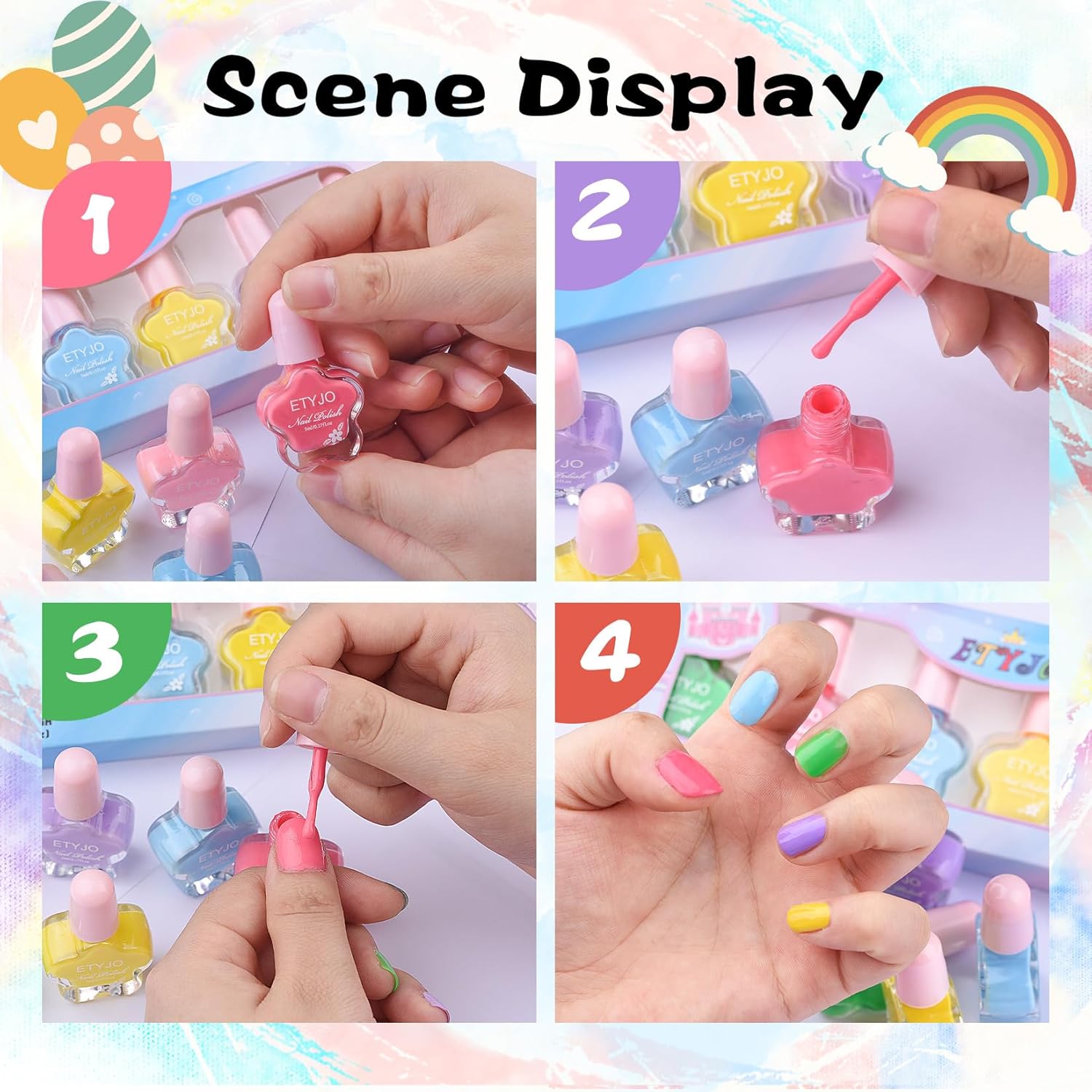 Kids Nail Polish Set - Non-Toxic, Quick Dry Peel Off Nail Polish, 6 Rainbow Colors for Girls Age 3+ - Image 6