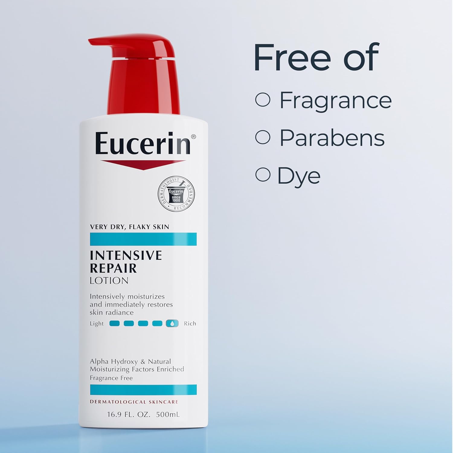 Eucerin Intensive Repair Body Lotion for Dry Skin with Alpha Hydroxy, Body Moisturizer for Very Dry Skin, Moisturizes, Exfoliates and Conditions, Paraben Free and Fragrance Free, 16.9 Fl Oz Bottle - Image 7