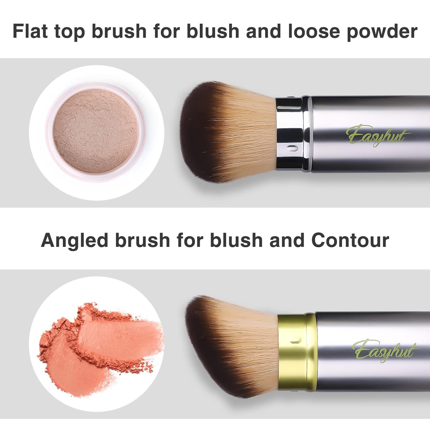 Retractable Kabuki Makeup Brushes 2 Pcs Blush Brushes Set Portable Powder Brushes with Flat and Angled Top for Liquid Cream Cosmetics Travel. (Silver Green) - Image 5