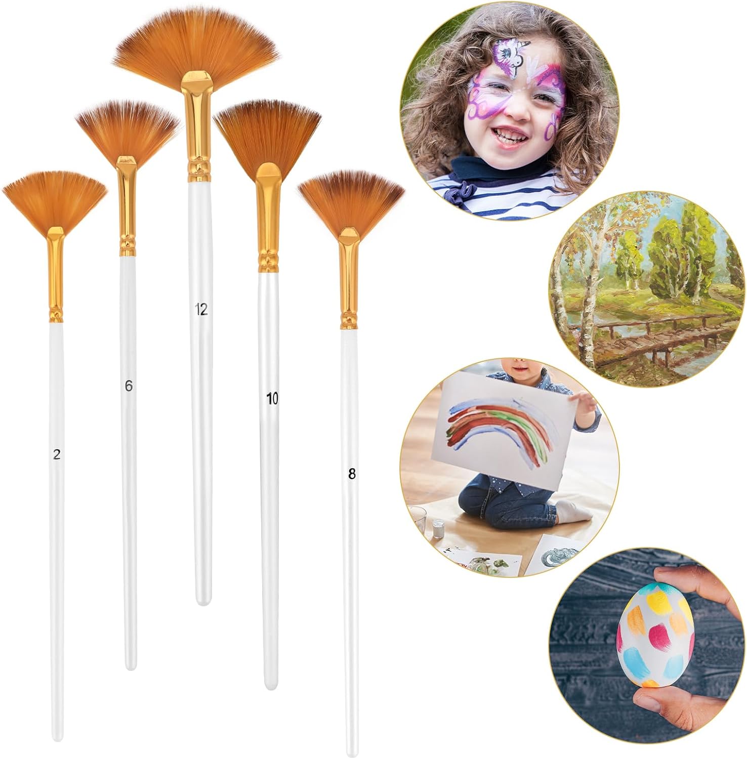 5 Pcs Fan Paint Brushes Set Acrylic Paint Brushes Set Professional Soft Anti-Shedding Nylon Hair Fan Paint Brush with Long Wood Handles for Acrylic Painting, Oil Watercolor Painting - Image 4