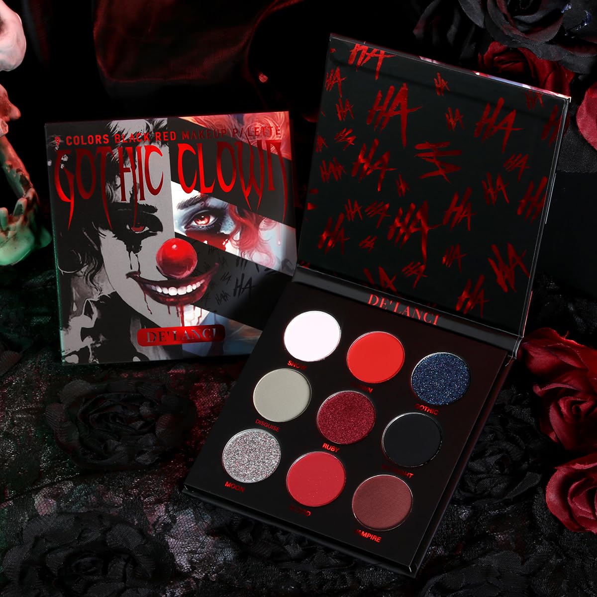 ecofavor Red Goth Eyeshadow Palette - 9 Colors True Hot Red Black Eye Shadows | Halloween Glitters Makeup | Matte Shimmer High Pigmentation | Clown Vampire SFX Halloween Christmas Palette - Image 6