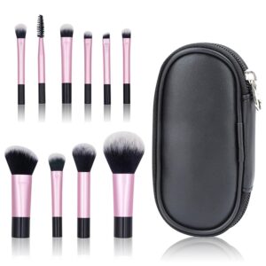 10 Pcs Travel Makeup Brush Set Black Mini Makeup Brushes with Makeup Brush Pouch Portable Foundation Powder Concealers Eye Shadows Makeup Set Professional Makeup Brush Set