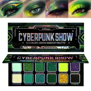 Afflano Multichrome Green Eyeshadow Palette, Color-Shifting Green Glitter Eyeshadow Pallet, Matte Chrome Eye Shadow Dark Forest green Makeup for Women Smokey Blue Brown Eyes Cosplay Party Daily Use